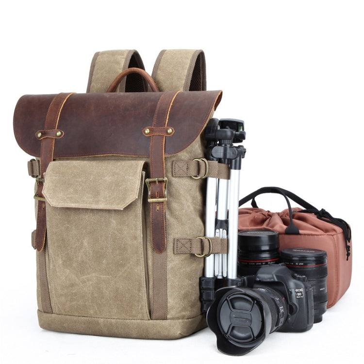Vintage Camera Bag Waterproof  Canvas Backpack with Laptop Compartment Tripod Holder(Army Green) - Backpack by PMC TechLife | Online Shopping South Africa | PMC TechLife | Buy Now Pay Later Mobicred