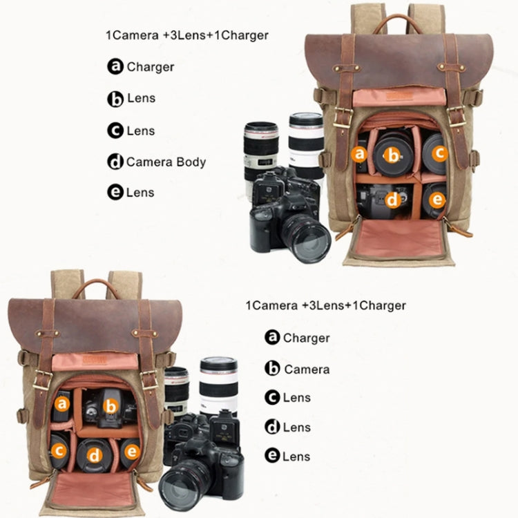 Vintage Camera Bag Waterproof  Canvas Backpack with Laptop Compartment Tripod Holder(Army Green) - Backpack by PMC TechLife | Online Shopping South Africa | PMC TechLife | Buy Now Pay Later Mobicred
