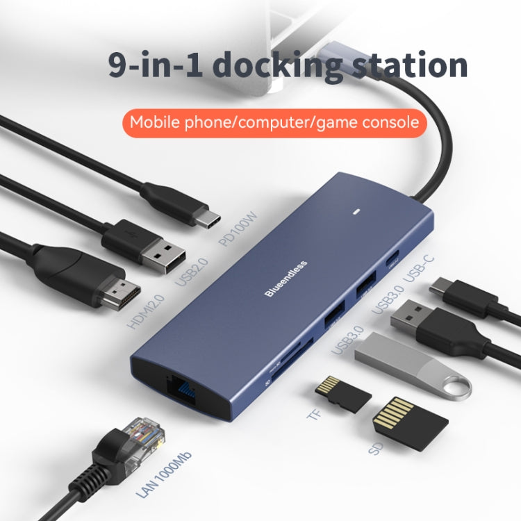 Blueendless 4K60Hz + Gigabit LAN + Data Type-C Docking Station, Spec: 9-in-1 Reading Card Pink - USB HUB by Blueendless | Online Shopping South Africa | PMC Jewellery | Buy Now Pay Later Mobicred