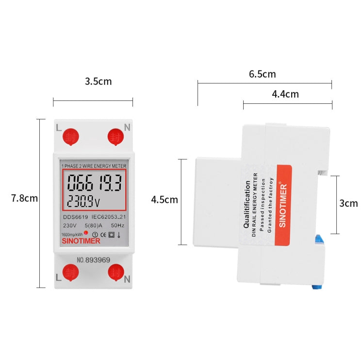 SINOTIMER  DDS6619 80A 230V Din Rail Single Phase Energy Meter Voltage Current Power Meter Without Backlight - free shipping - PMC TechLife - Order now!