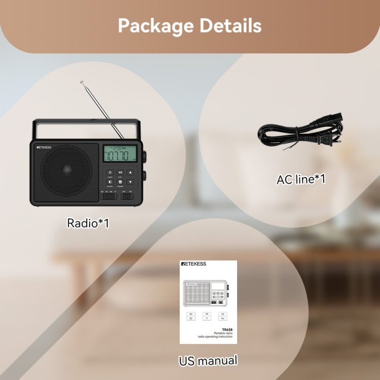 Retekess TR638 LCD Digital Display Full-Band Bluetooth FM Radio Support External Antenna(EU Plug) - free shipping - PMC TechLife - Order now!