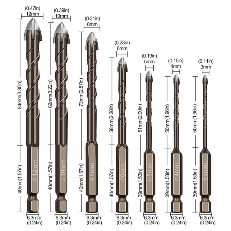 8mm Hexagonal Shank Spiral Flute Cross Alloy Drill Bits Glass Tile Four Edge Drivers - Drill & Drill Bits by PMC TechLife | Online Shopping South Africa | PMC TechLife | Buy Now Pay Later Mobicred