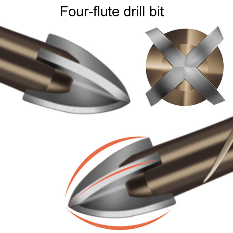 10mm Hexagonal Shank Spiral Flute Cross Alloy Drill Bits Glass Tile Four Edge Drivers - Drill & Drill Bits by PMC TechLife | Online Shopping South Africa | PMC TechLife | Buy Now Pay Later Mobicred