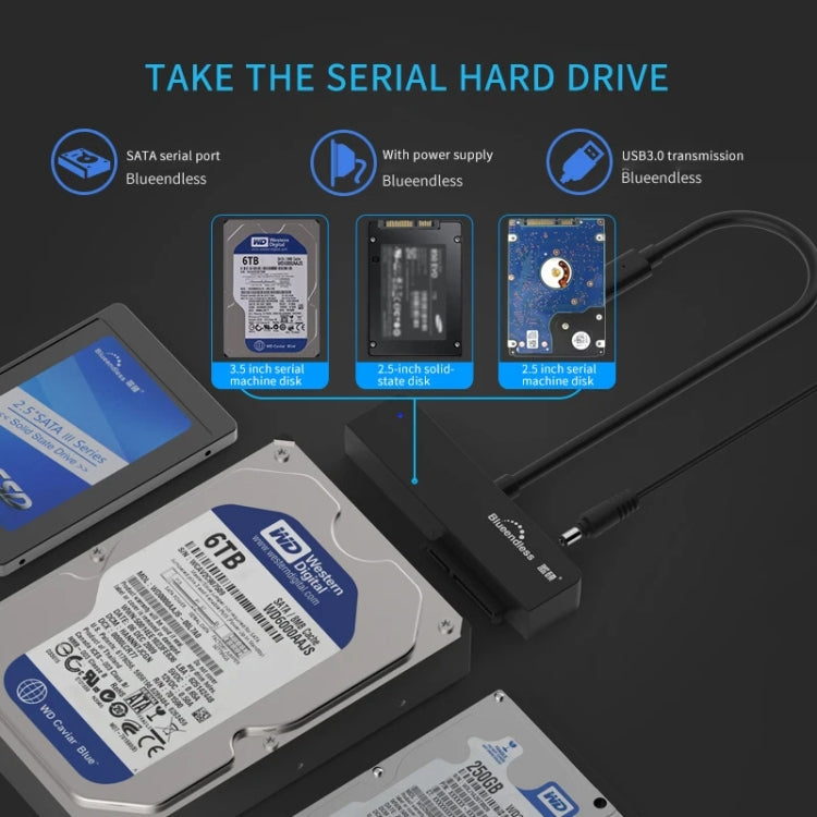 Blueendless US35 USB3.0 To SATA Adapter 2.5 / 3.5-Inch Hard Drive SSD Reader, Spec: USB3.0 EU Plug - free shipping - PMC Jewellery - Order now!