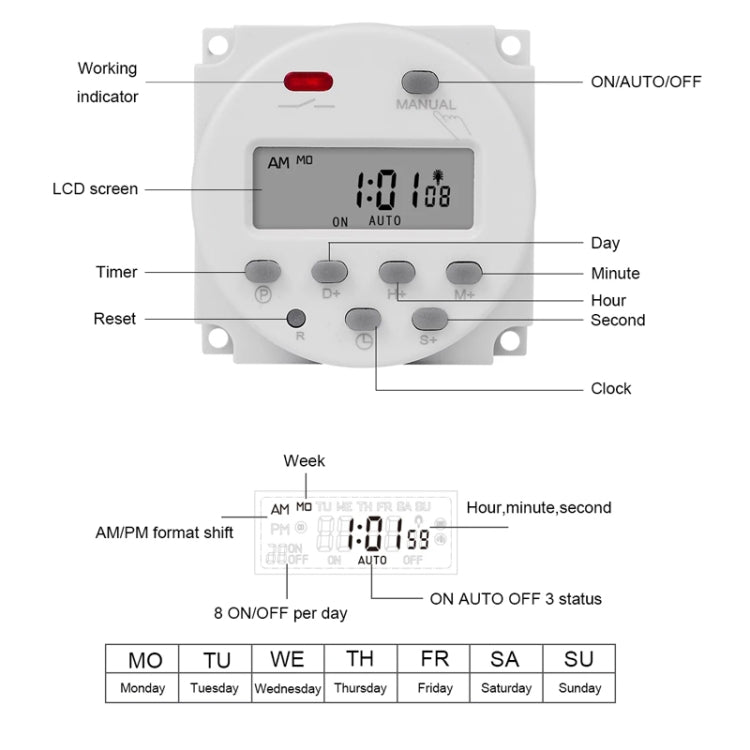 SINOTIMER CN101S-5V 1 Second Interval Digital LCD Timer Switch 7 Days Weekly Programmable Time Relay - Switch by SINOTIMER | Online Shopping South Africa | PMC TechLife | Buy Now Pay Later Mobicred