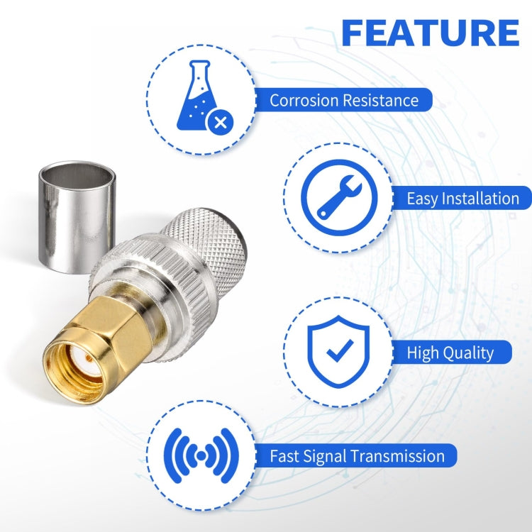 10pcs /Pack RP-SMA Male Crimp Solder Connector For LMR-400 / Belden-9913 / RG8 / RG213 Coaxial Cable - Connectors by PMC Jewellery | Online Shopping South Africa | PMC Jewellery | Buy Now Pay Later Mobicred