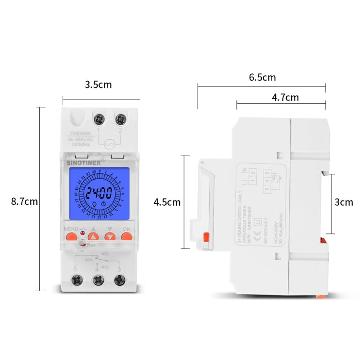 SINOTIMER  TM929BKL 85-265V 30A 24hrs Digital Analogue Din Module Time Switch With Backlight - free shipping - PMC TechLife - Order now!