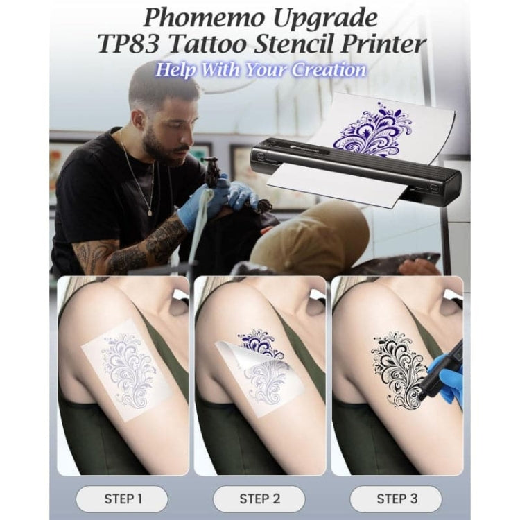 Phomemo TP83-BK Wireless Tattoo Stencil Printer With 10pcs Transfer Paper(Black) - free shipping - PMC TechLife - Order now!