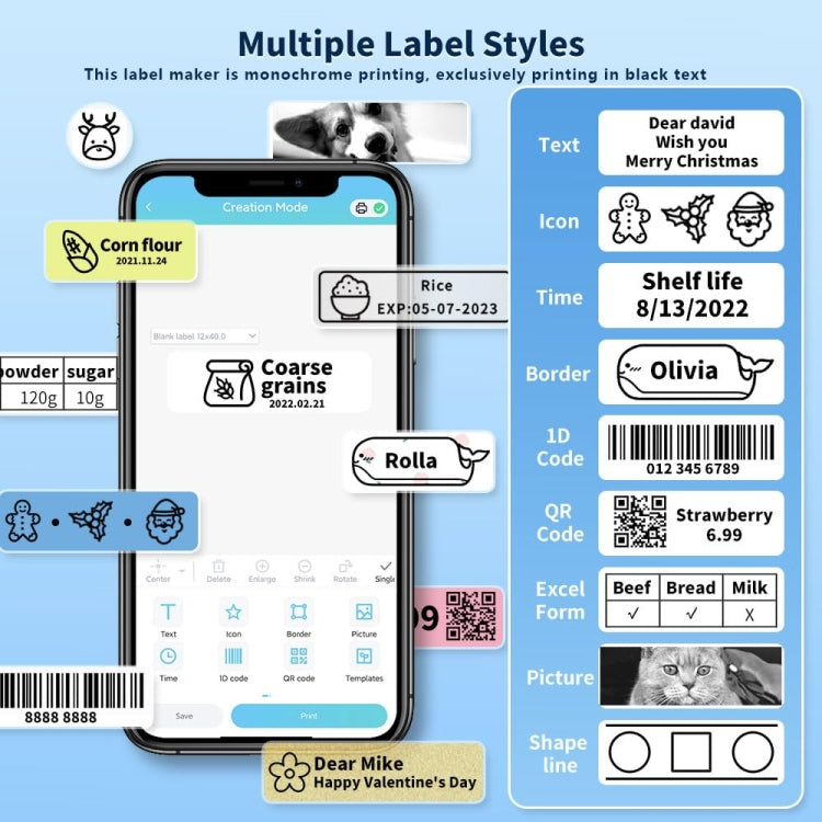 Phomemo D30 Thermal Label Printer Portable Bluetooth Mini Label Maker Machine With 5 Rolls Paper White - Receipt Printers by Phomemo | Online Shopping South Africa | PMC TechLife | Buy Now Pay Later Mobicred