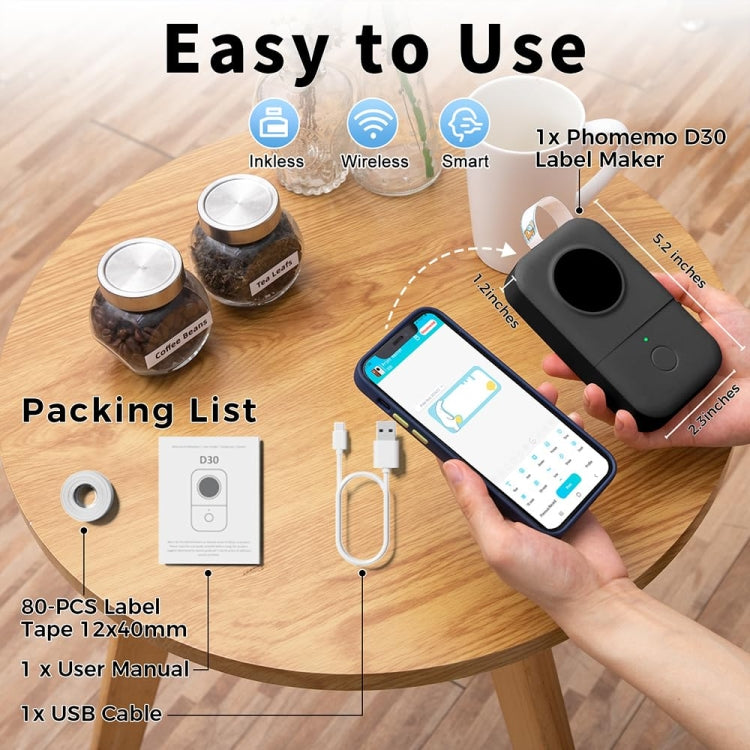 Phomemo D30 Thermal Label Printer Portable Bluetooth Mini Label Maker Machine With 5 Rolls Paper Green - free shipping - PMC TechLife - Order now!