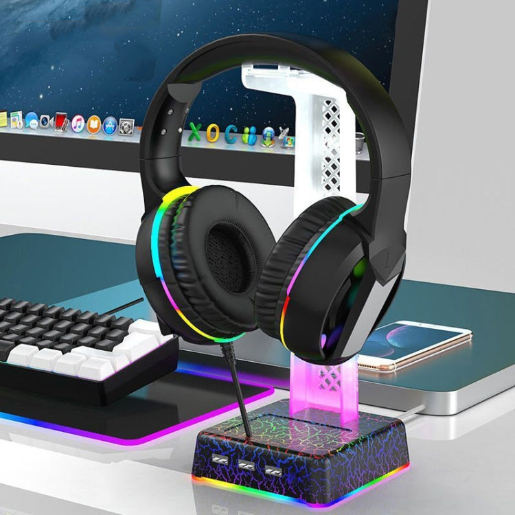 Z3 Cracked With 3USB Expansion Port Headphone Stand RGB Ambient Light Headphone Display Holder(Black) - free shipping - PMC Jewellery - Order now!