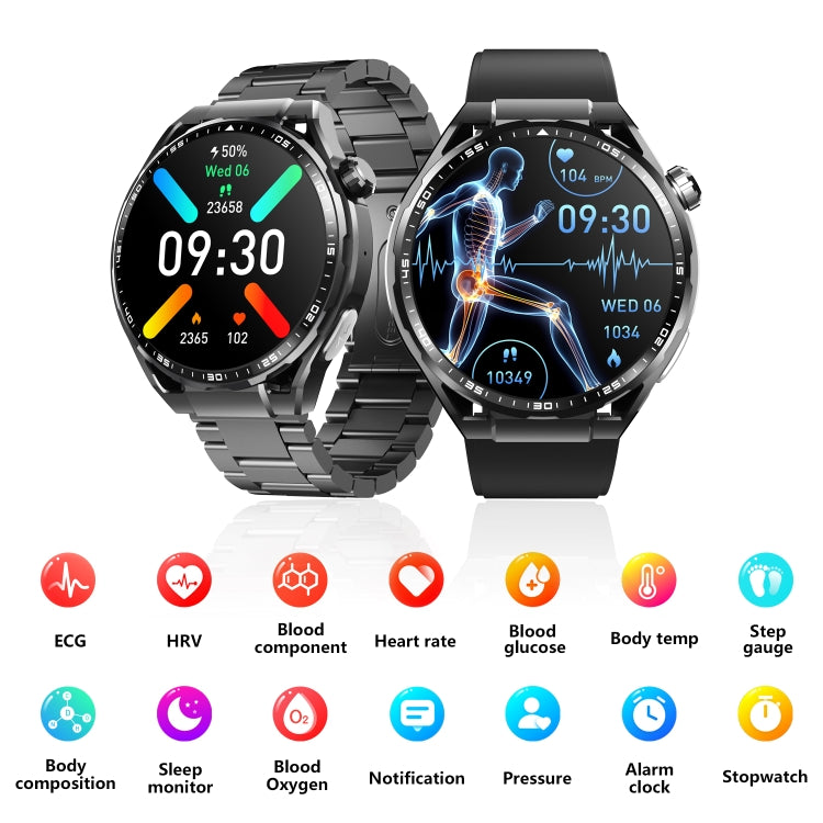 F200 Smart Health Watch ECG Electrocardiogram Blood Sugar Monitoring 1.55 Inch Round Screen, Color: Black Leather - Smart Watches by PMC TechLife | Online Shopping South Africa | PMC TechLife | Buy Now Pay Later Mobicred