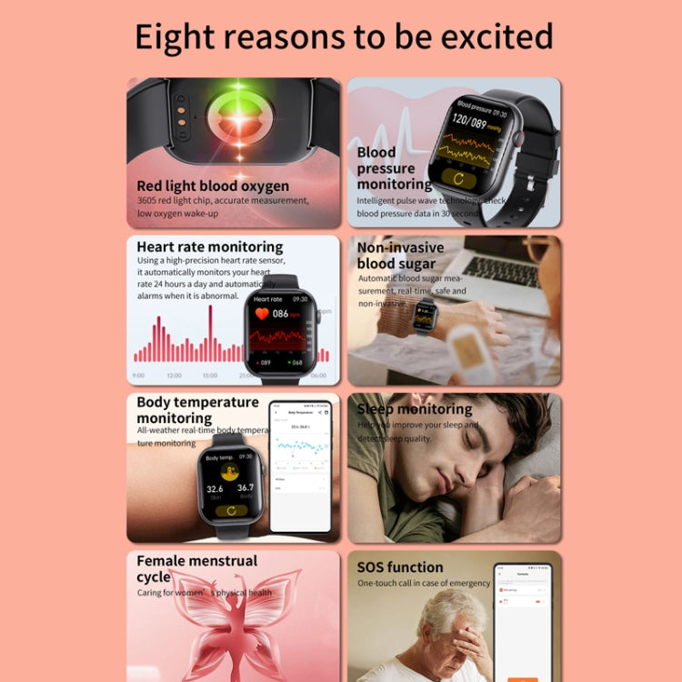 F70  2.1 Inch Screen Smart Watch With Blood Sugar/Blood Oxygen Monitoring /SOS Alarm/100+ Sports Modes, Color: Black Leather - Smart Watches by PMC TechLife | Online Shopping South Africa | PMC TechLife | Buy Now Pay Later Mobicred