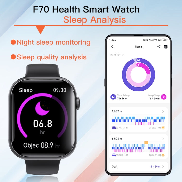 F70  2.1 Inch Screen Smart Watch With Blood Sugar/Blood Oxygen Monitoring /SOS Alarm/100+ Sports Modes, Color: Black Leather - Smart Watches by PMC TechLife | Online Shopping South Africa | PMC TechLife | Buy Now Pay Later Mobicred