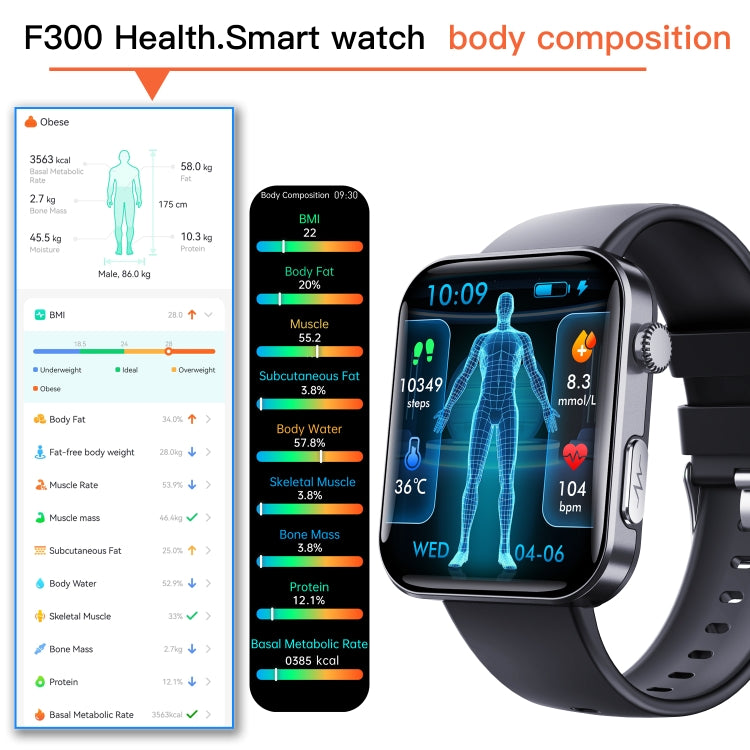 F300  2.1-Inch Screen Smart Watch Supports Bluetooth Calls/ECG/Blood Composition Analysis/50+ Sports Modes, Color: Black 3-Beads Steel - Smart Watches by PMC TechLife | Online Shopping South Africa | PMC TechLife | Buy Now Pay Later Mobicred