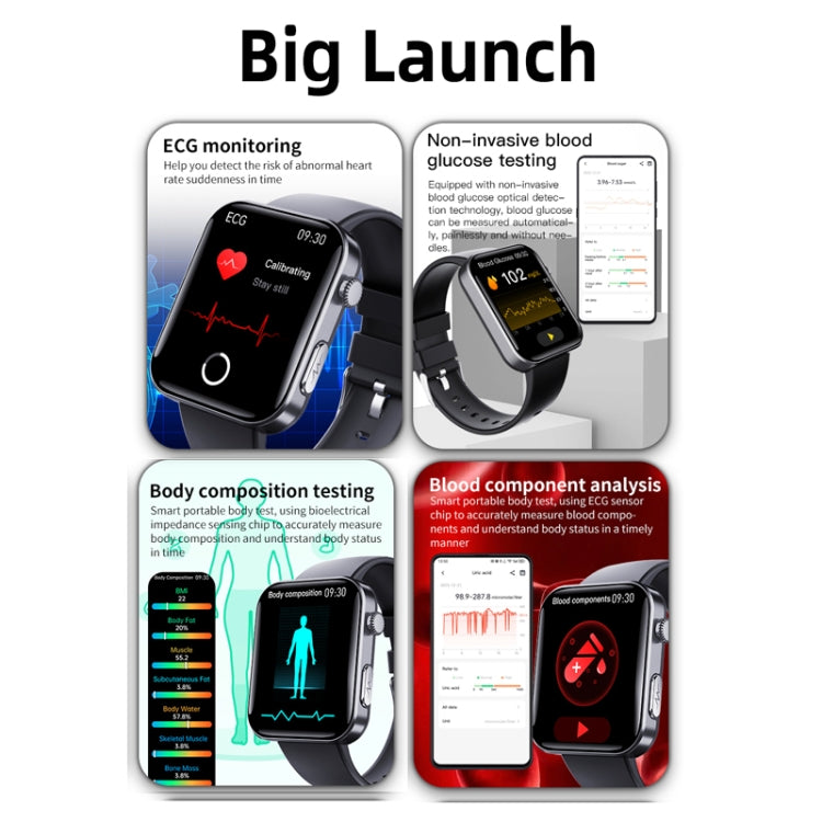 F300  2.1-Inch Screen Smart Watch Supports Bluetooth Calls/ECG/Blood Composition Analysis/50+ Sports Modes, Color: Black 3-Beads Steel - Smart Watches by PMC TechLife | Online Shopping South Africa | PMC TechLife | Buy Now Pay Later Mobicred