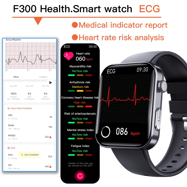 F300  2.1-Inch Screen Smart Watch Supports Bluetooth Calls/ECG/Blood Composition Analysis/50+ Sports Modes, Color: Black Milan - Smart Watches by PMC TechLife | Online Shopping South Africa | PMC TechLife | Buy Now Pay Later Mobicred