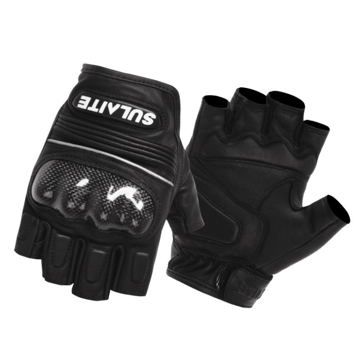 SULAITE Motorcycle Sheepskin Carbon Fiber Breathable Half-finger Riding Gloves, Size: L(Black) - free shipping - PMC TechLife - Order now!