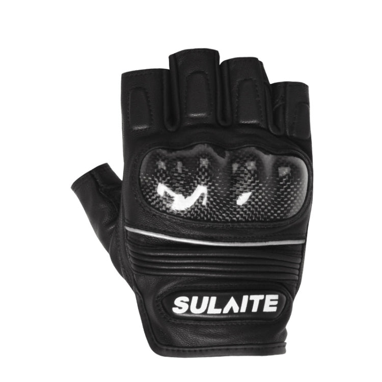 SULAITE Motorcycle Sheepskin Carbon Fiber Breathable Half-finger Riding Gloves, Size: XL(Black) - free shipping - PMC TechLife - Order now!