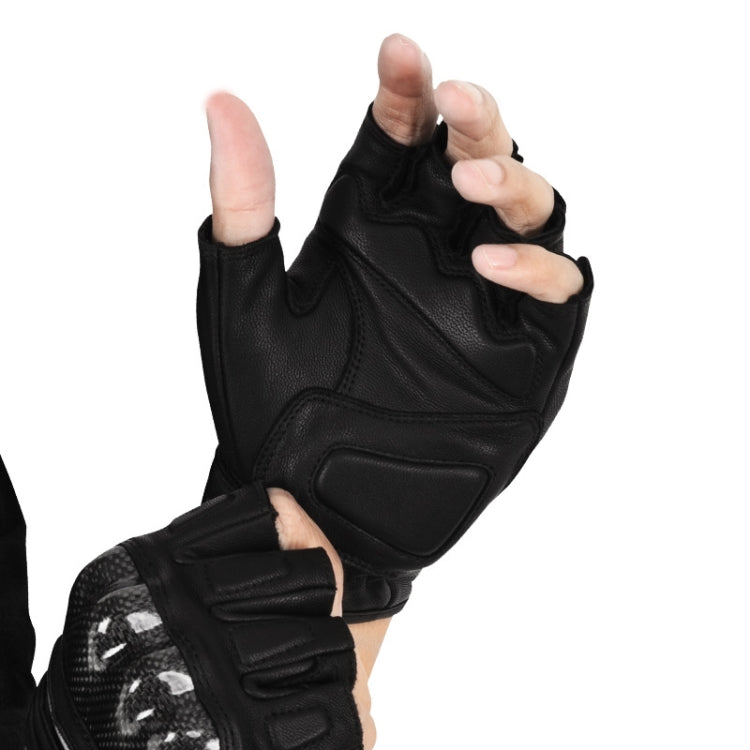 SULAITE Motorcycle Sheepskin Carbon Fiber Breathable Half-finger Riding Gloves, Size: XL(Black) - free shipping - PMC TechLife - Order now!