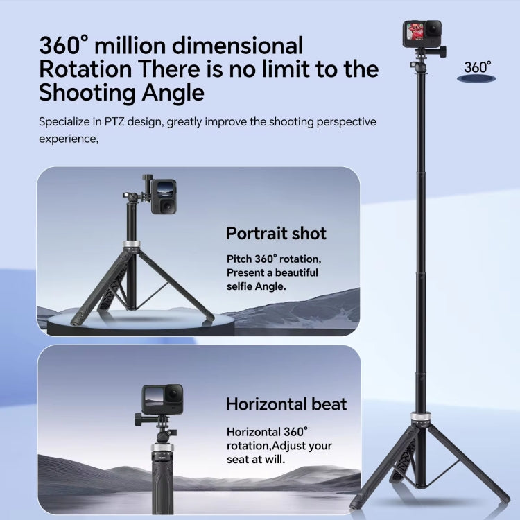 TELESIN 360 Degree Rotation 1.5m Selfie Stick Foldable Tripod For GoPro Hero / Insta360 /  DJI Osmo Action(Black) - Portable Mini Tripod by TELESIN | Online Shopping South Africa | PMC TechLife | Buy Now Pay Later Mobicred