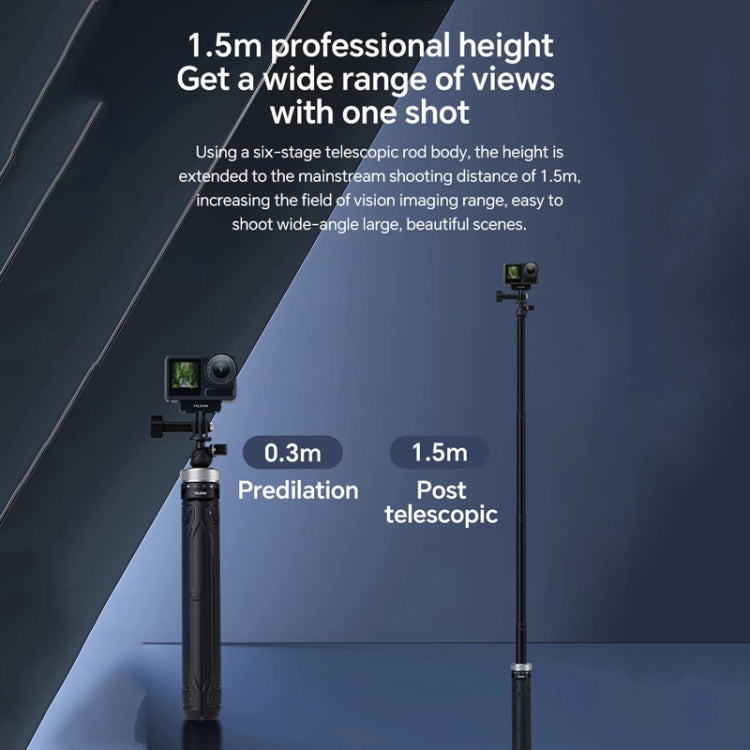 TELESIN 360 Degree Rotation 1.5m Selfie Stick Foldable Tripod For GoPro Hero / Insta360 /  DJI Osmo Action(Black) - Portable Mini Tripod by TELESIN | Online Shopping South Africa | PMC TechLife | Buy Now Pay Later Mobicred