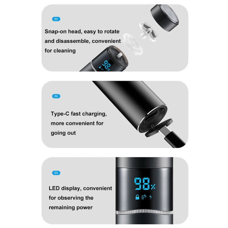 S-1090 IPX7 Waterproof 8D Portable LED Digital Display Round Electric Shaver(Silver) - Shavers by PMC TechLife | Online Shopping South Africa | PMC TechLife | Buy Now Pay Later Mobicred