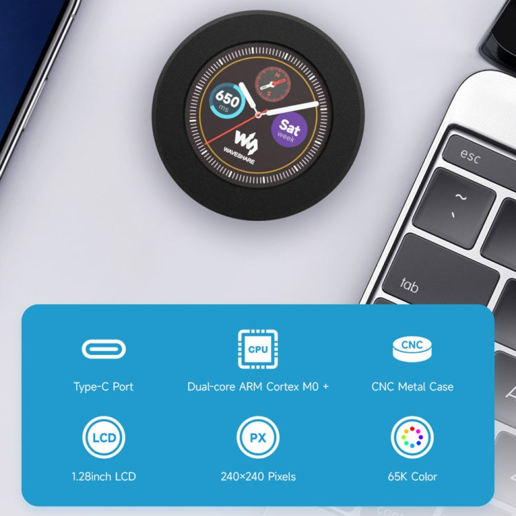 Waveshare 26369 1.28-Inch Round LCD Screen RP2040 MCU Board without Touch - free shipping - PMC TechLife - Order now!