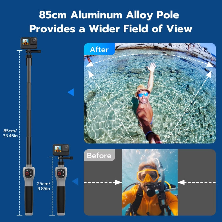 TELESIN 0.85m Underwater Selfie Stick Wireless Remote Control For GoPro HERO12 Black / HERO11 Black / HERO10 Black / HERO9 Black / HERO8 Black - free shipping - PMc TechLife - Order now!