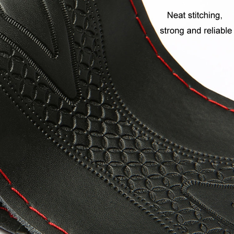 38cm Four-Season Embossed Hand-Sewn Cowhide Steering Wheel Cover(Black+Red Line) - Steering Wheel Accessories by PMC TechLife | Online Shopping South Africa | PMC TechLife | Buy Now Pay Later Mobicred