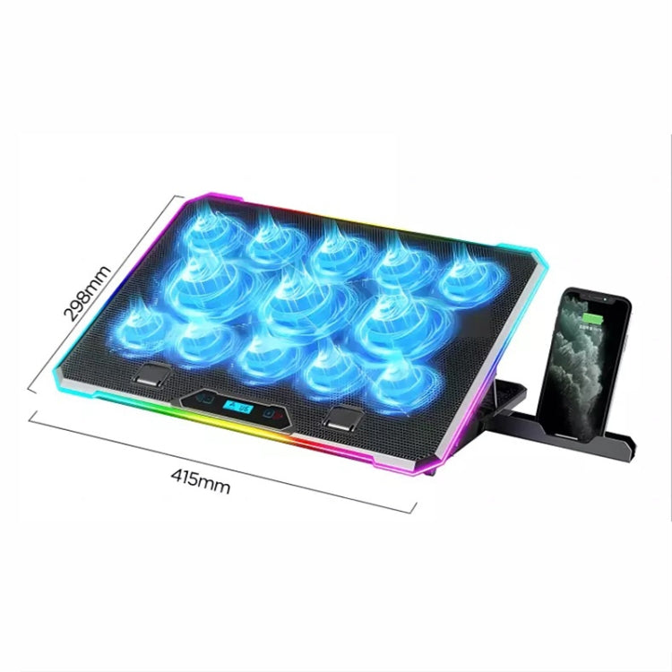 ICE COOREL K15C Smart Adjustable Laptop Radiator Base With RGB Lighting Effect, Color: 13 Fans - free shipping - PMC Jewellery - Order now!