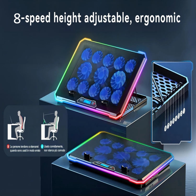 ICE COOREL K15C Smart Adjustable Laptop Radiator Base With RGB Lighting Effect, Color: 13 Fans - free shipping - PMC Jewellery - Order now!