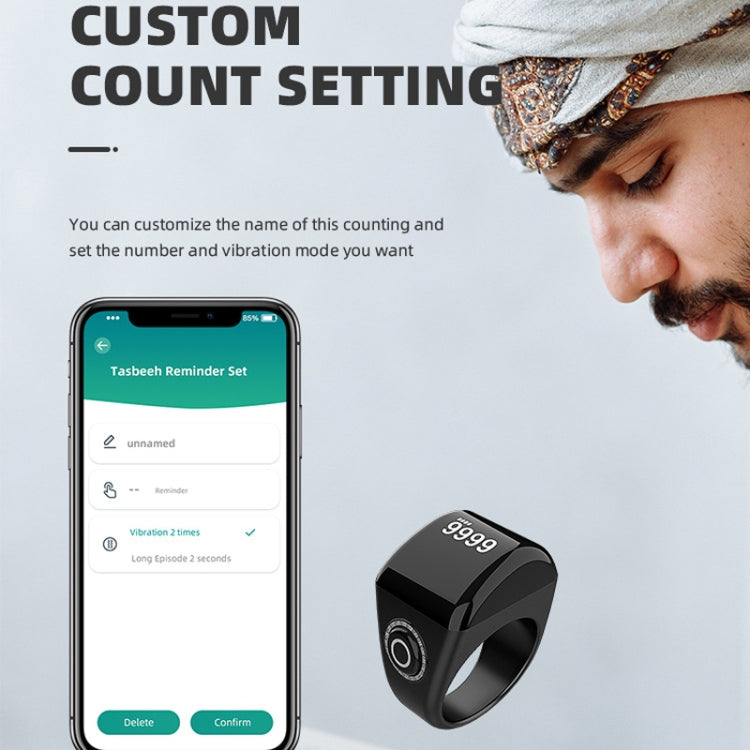 Equantu Smart Bluetooth Finger Counter Muslim Prayer Time Reminder Ring, Style: Black 22mm - free shipping - PMC TechLife - Order now!