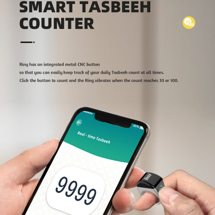Equantu Smart Bluetooth Finger Counter Muslim Prayer Time Reminder Ring, Style: Silver 18mm - free shipping - PMC TechLife - Order now!