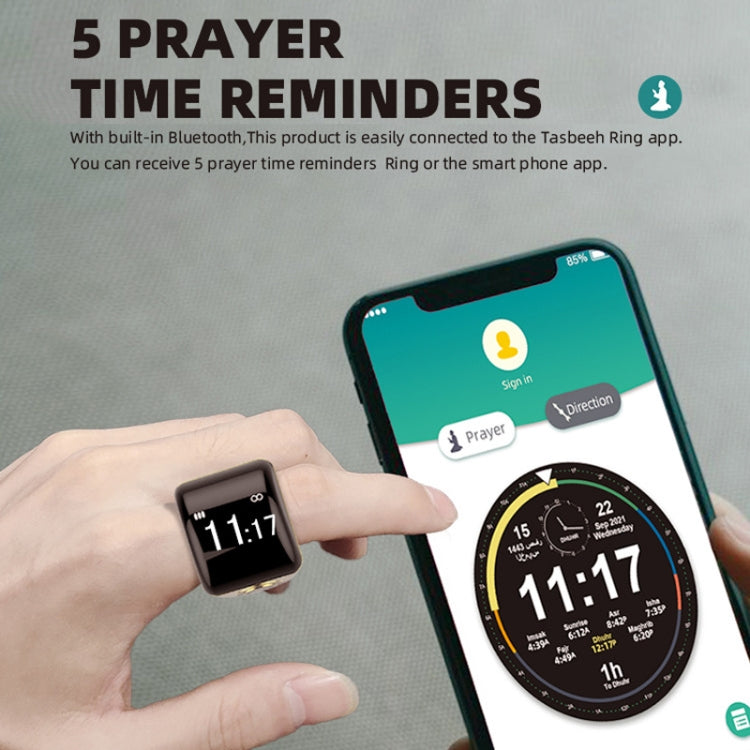 Equantu Smart Bluetooth Finger Counter Muslim Prayer Time Reminder Ring, Style: Black 18mm - free shipping - PMC TechLife - Order now!