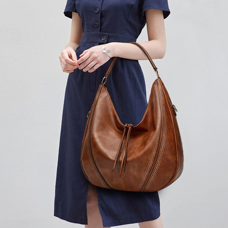 Women Large Capacity Tote Bag PU Leather Shoulder Bag 2 In 1 Brown - Handbags by PMC TechLife | Online Shopping South Africa | PMC TechLife | Buy Now Pay Later Mobicred