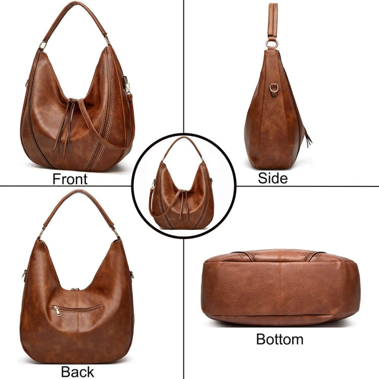 Women Large Capacity Tote Bag PU Leather Shoulder Bag 2 In 1 Brown - Handbags by PMC TechLife | Online Shopping South Africa | PMC TechLife | Buy Now Pay Later Mobicred