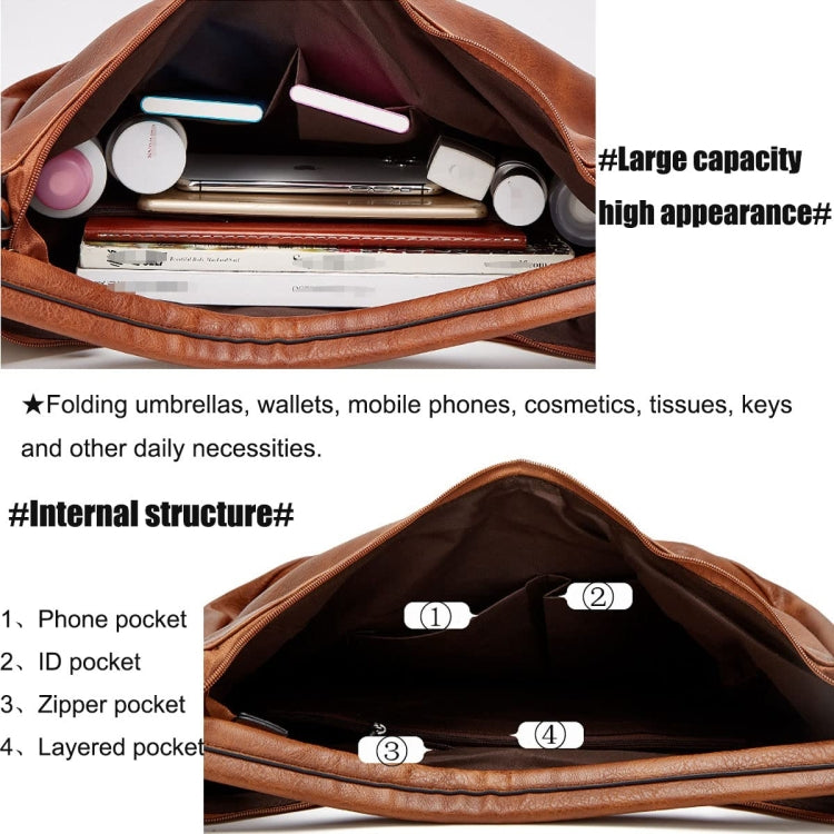Women Large Capacity Tote Bag PU Leather Shoulder Bag Black - Handbags by PMC TechLife | Online Shopping South Africa | PMC TechLife | Buy Now Pay Later Mobicred