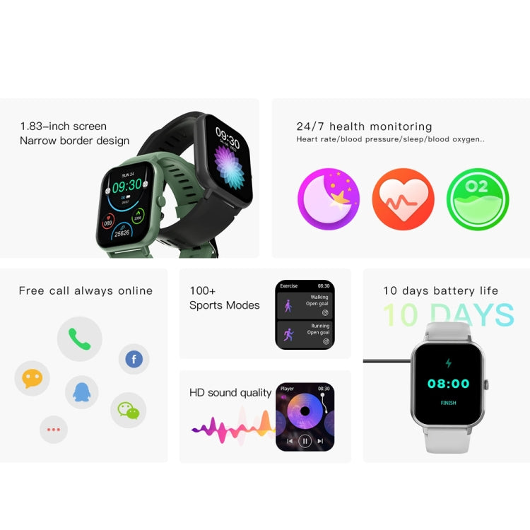 1.83 inch Touch Screen AI Voice Heart Rate / Blood Oxygen / Blood Pressure / Sleep Monitoring Bluetooth Smartwatch(Black) - Smart Watches by PMC TechLife | Online Shopping South Africa | PMC TechLife | Buy Now Pay Later Mobicred
