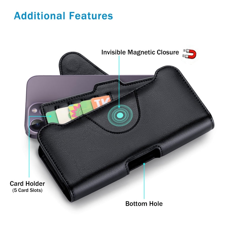 NUOKU 5.5-6.7 Inch Dual Phone Belt Clip Carrying Pouch Litchi Texture Leather Phone Case(Black) - free shipping - PMC TechLife - Order now!