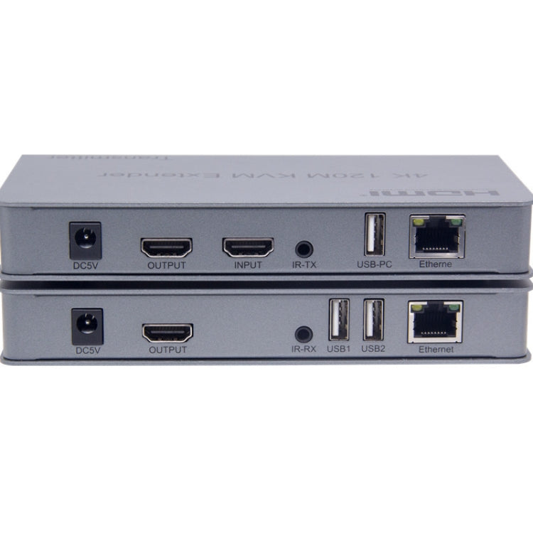 KVM 120m 4K HD Extender Computer Mouse Keyboard HDMI Single Ethernet Cable Transmitter + Receiver UK Plug(Gray) - Amplifier by PMC Jewellery | Online Shopping South Africa | PMC Jewellery | Buy Now Pay Later Mobicred