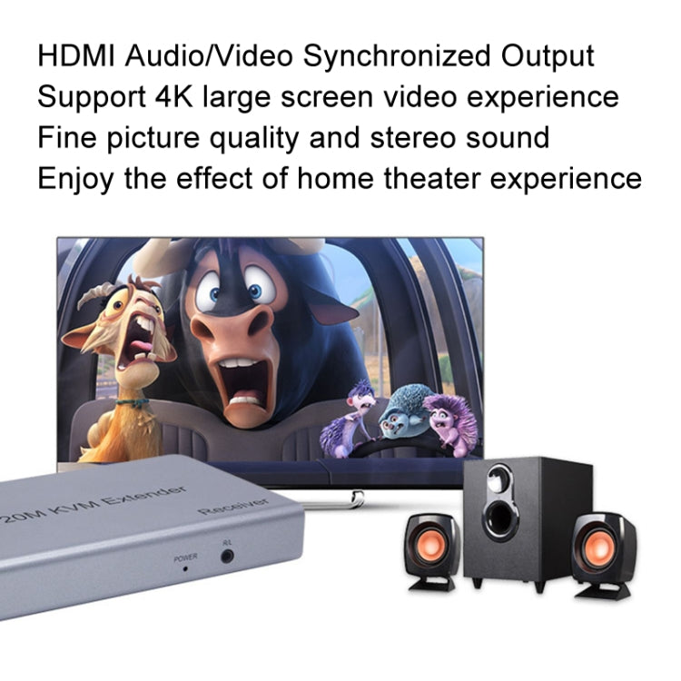 KVM 120m 4K HD Extender Computer Mouse Keyboard HDMI Single Ethernet Cable Transmitter + Receiver US Plug(Gray) - Amplifier by PMC Jewellery | Online Shopping South Africa | PMC Jewellery | Buy Now Pay Later Mobicred