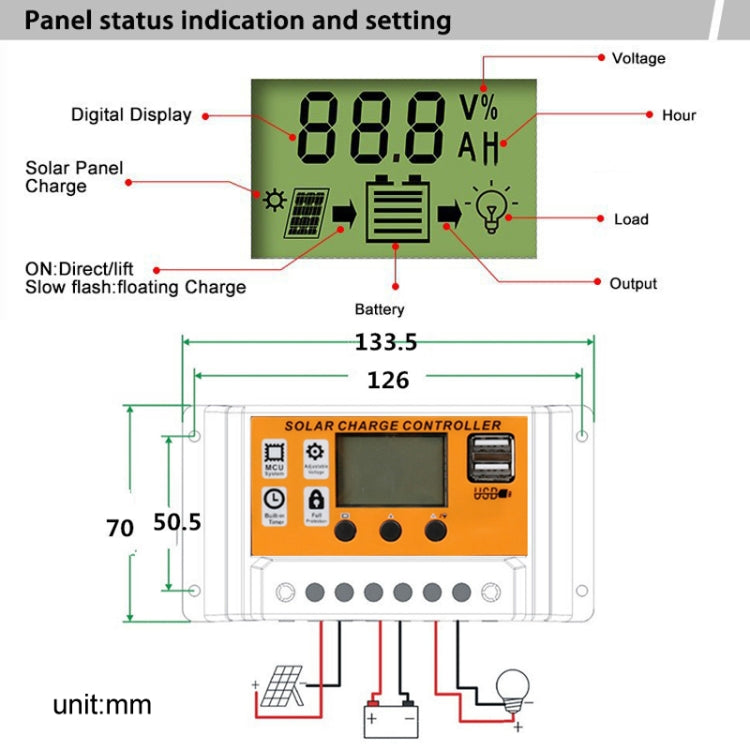 10A 12V/24V Simple Solar Controller Light Time Control Solar Panel Regulator Controller With USB - Others by PMC TechLife | Online Shopping South Africa | PMC TechLife | Buy Now Pay Later Mobicred