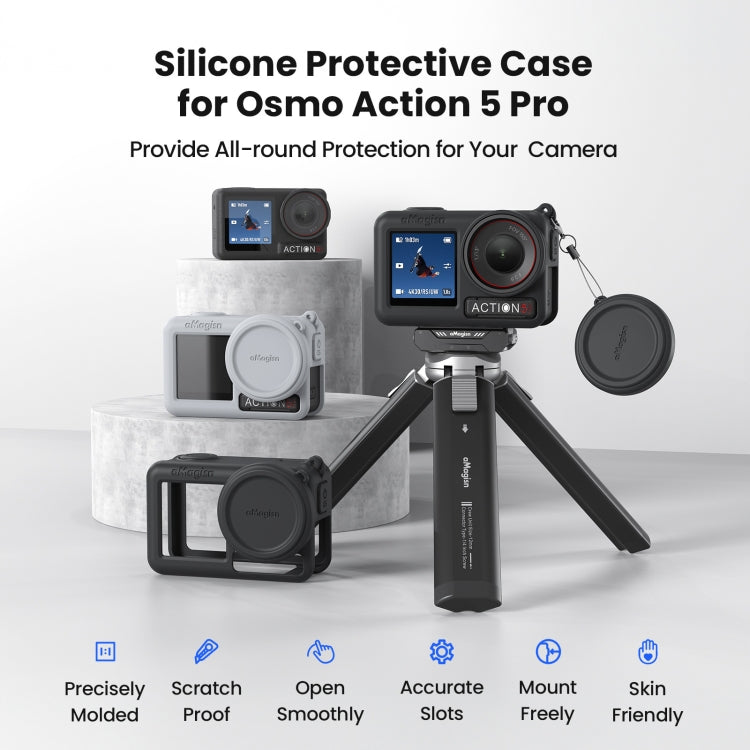 For DJI Osmo Action 5 Pro aMagisn Silicone Protective Case with Lanyard and Lens Cap(Light Gray) - free shipping - PMc TechLife - Order now!