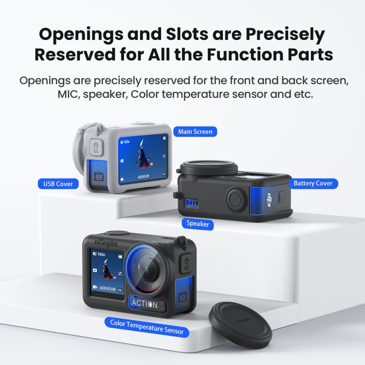 For DJI Osmo Action 5 Pro aMagisn Silicone Protective Case with Lanyard and Lens Cap(Light Gray) - free shipping - PMc TechLife - Order now!