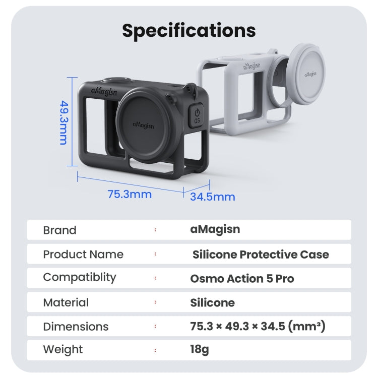 For DJI Osmo Action 5 Pro aMagisn Silicone Protective Case with Lanyard and Lens Cap(Light Gray) - free shipping - PMc TechLife - Order now!