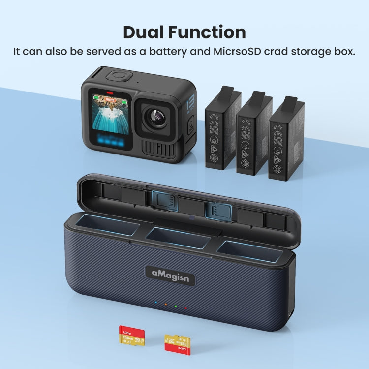 For GoPro HERO13 Black aMagisn Battery Charging Box Triple Slot Charging Case - free shipping - PMC TechLife - Order now!