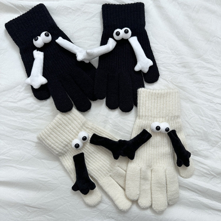 Fall Winter Couple Students Magnetic Warm Gloves Cute Dolls Outdoor Hand In Hand Mittens, Size: Average(White+Black) - Full Finger Gloves by PMC TechLife | Online Shopping South Africa | PMC TechLife | Buy Now Pay Later Mobicred