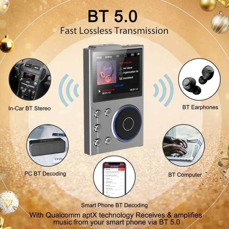 2.4 Inch HIFI Bluetooth Music Player DSD256 Mastering Sound Quality Walkman, Memory: 16GB+32GB(Gray) - free shipping - PMC Jewellery - Order now!