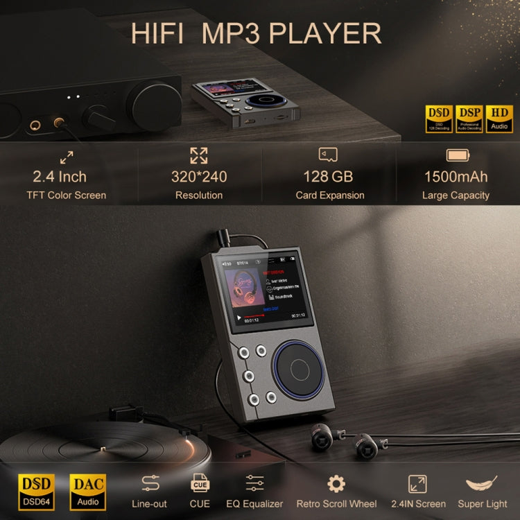 2.4 Inch HIFI Bluetooth Music Player DSD256 Mastering Sound Quality Walkman, Memory: 16GB+32GB(Gray) - free shipping - PMC Jewellery - Order now!